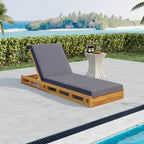 Lounge Chaise Set, Acacia Solid Wood with Lounge Cushion (Dark)