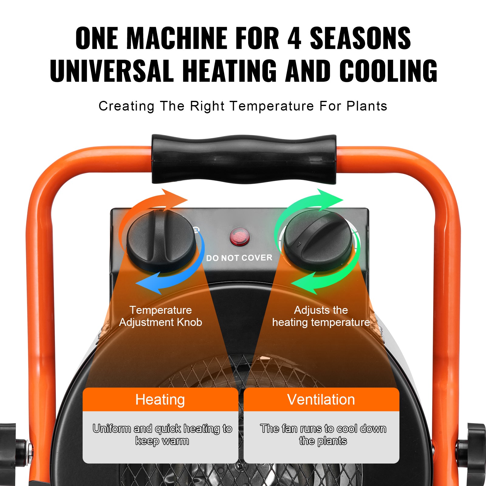 VEVOR Greenhouse Heater with Thermostat, 1500W Fast Heating