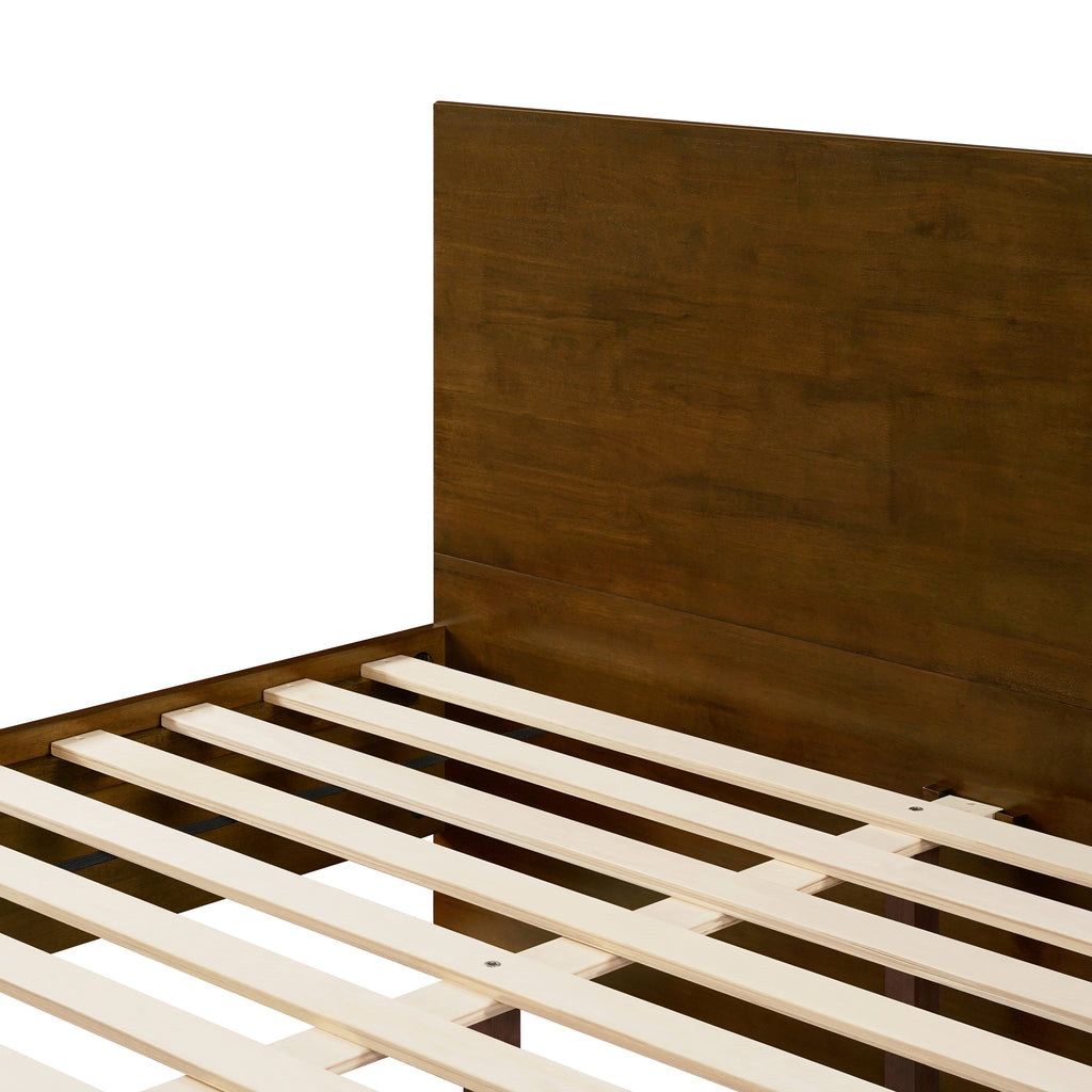 Walnut Queen Size Platform Bed Frame with Footboard Storage