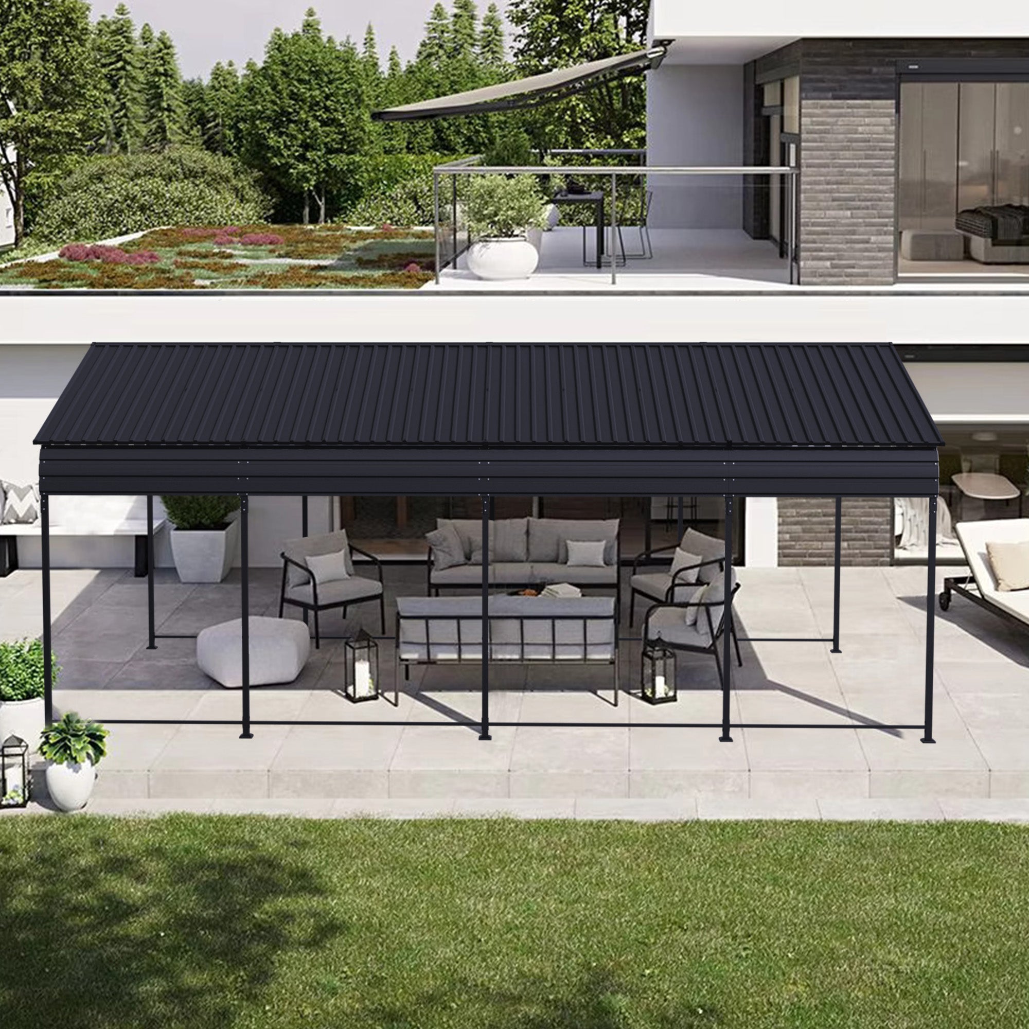 12x20 FT Heavy Duty Metal Carport with Galvanized Steel Roof