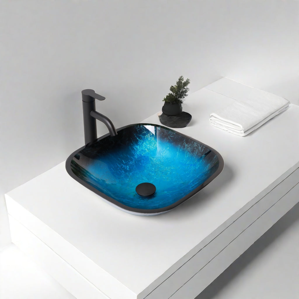 Bathroom Artistic Tempered Glass Vessel Sink with Faucet