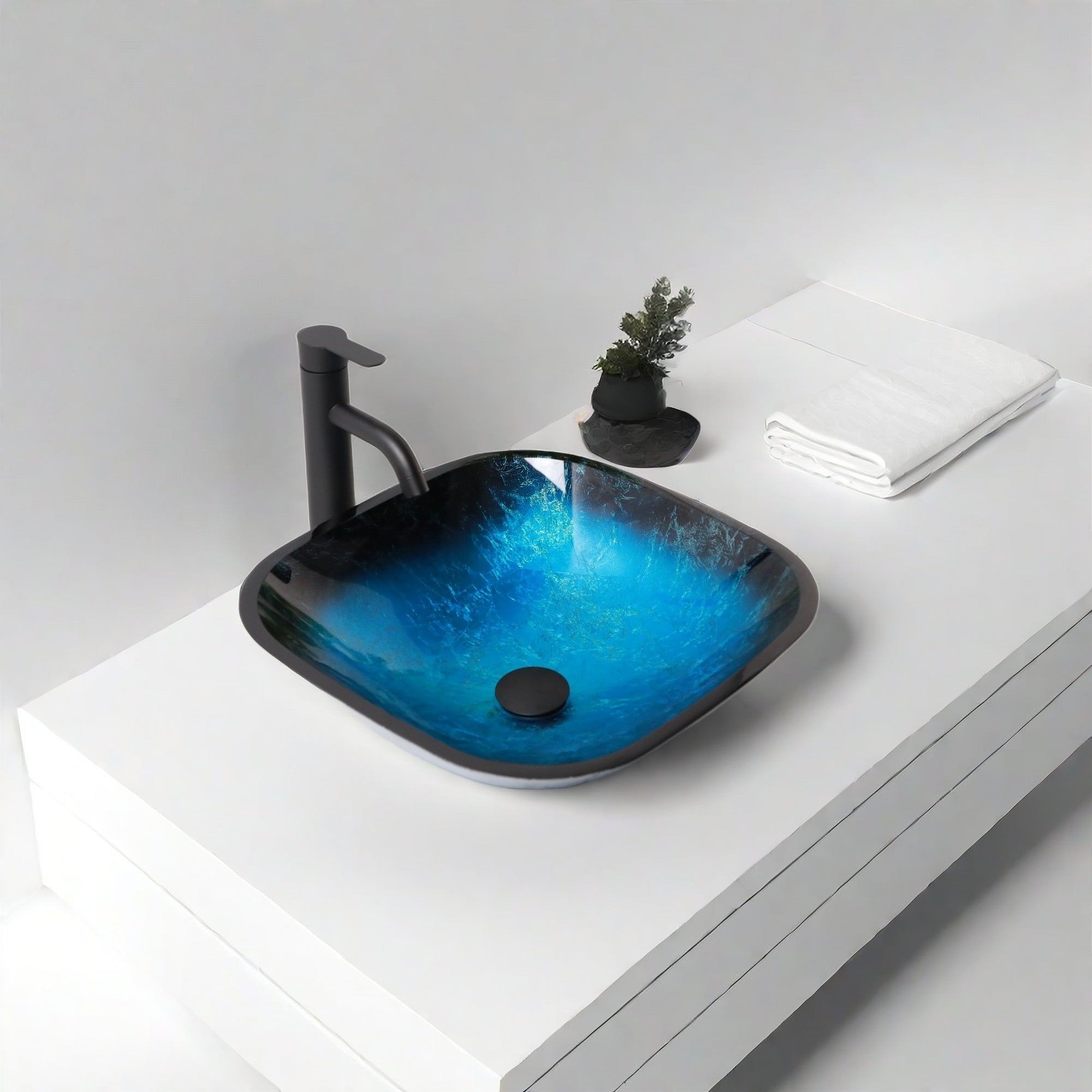Bathroom Artistic Tempered Glass Vessel Sink with Faucet