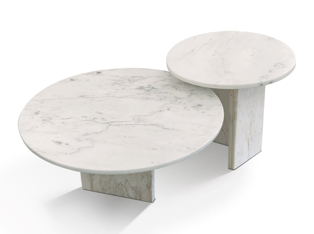 White Semi-Polished Marble Round Nesting Table Set of 2