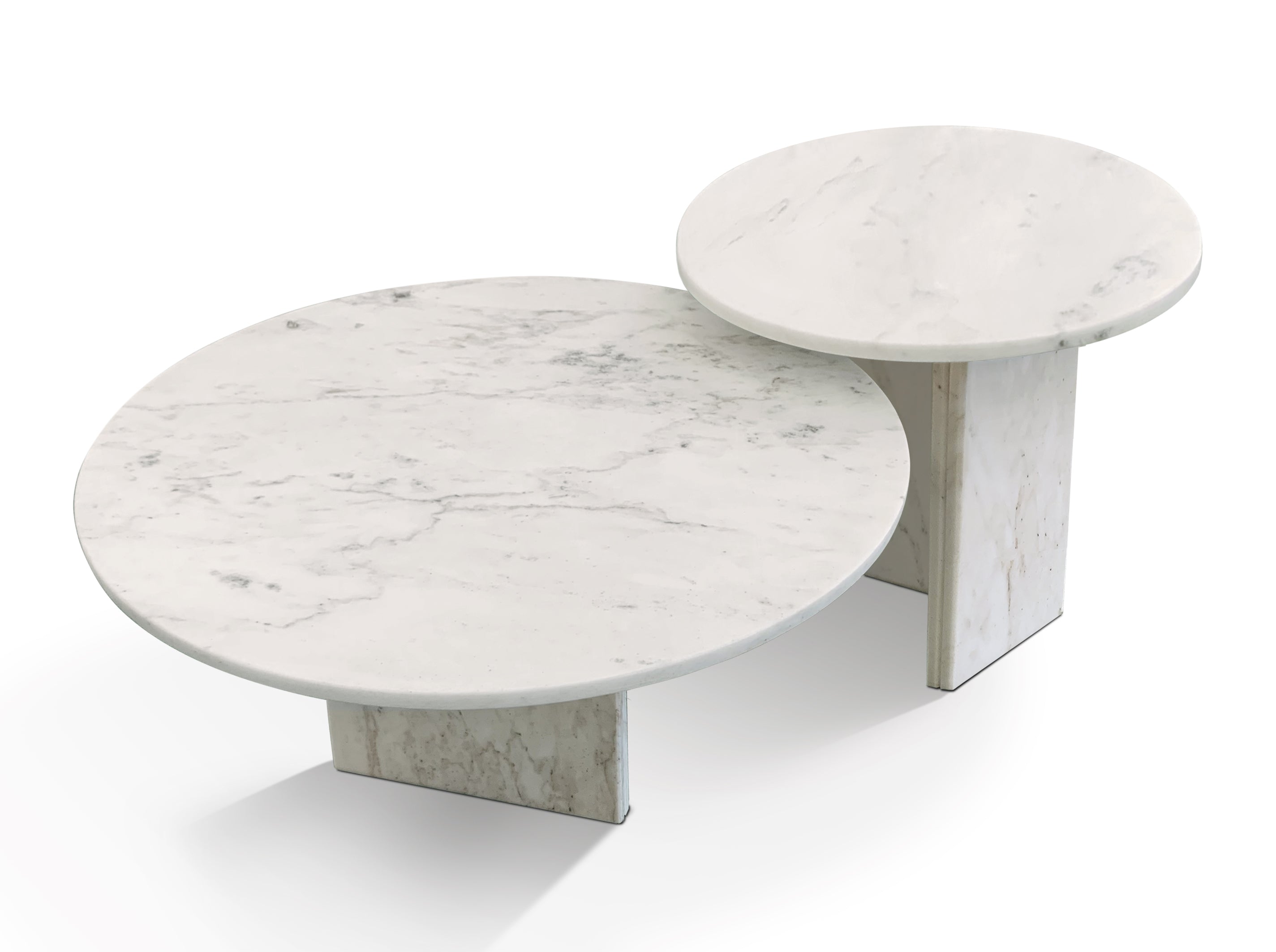 White Semi-Polished Marble Round Nesting Table Set of 2