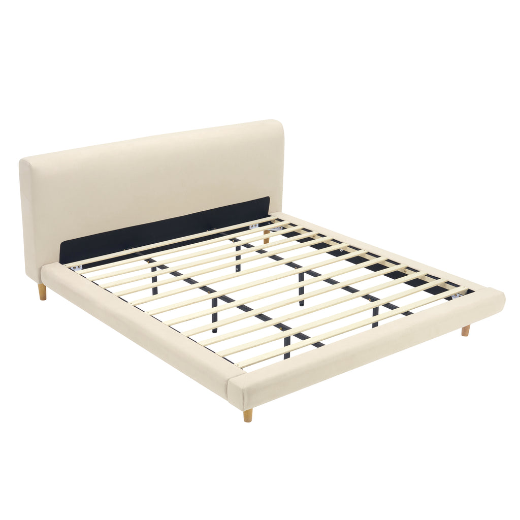 Beige Chunky Headboard Bed Frame