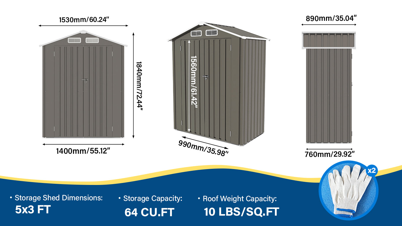 5X3 FT Metal Outdoor Storage Shed