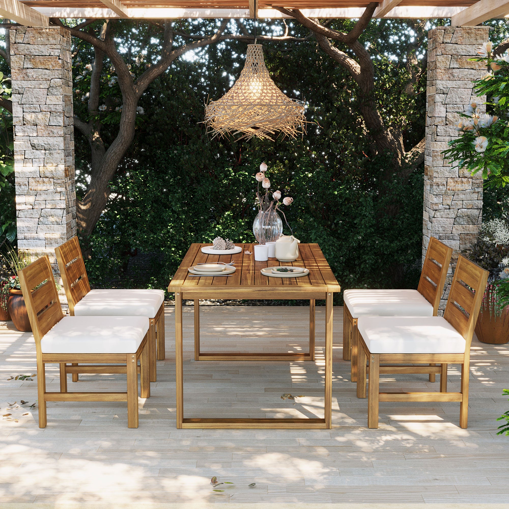 U_Style Farmhouse 5-Piece Outdoor Patio Dining Set
