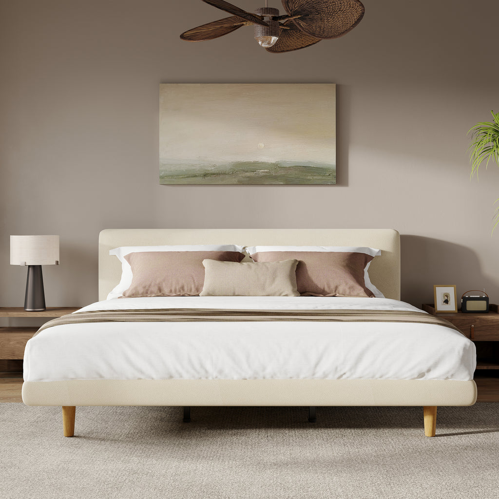 Beige Chunky Headboard Bed Frame