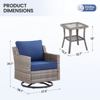 Swivel Outdoor Chairs Set of 2 with Glass-Top Side Table