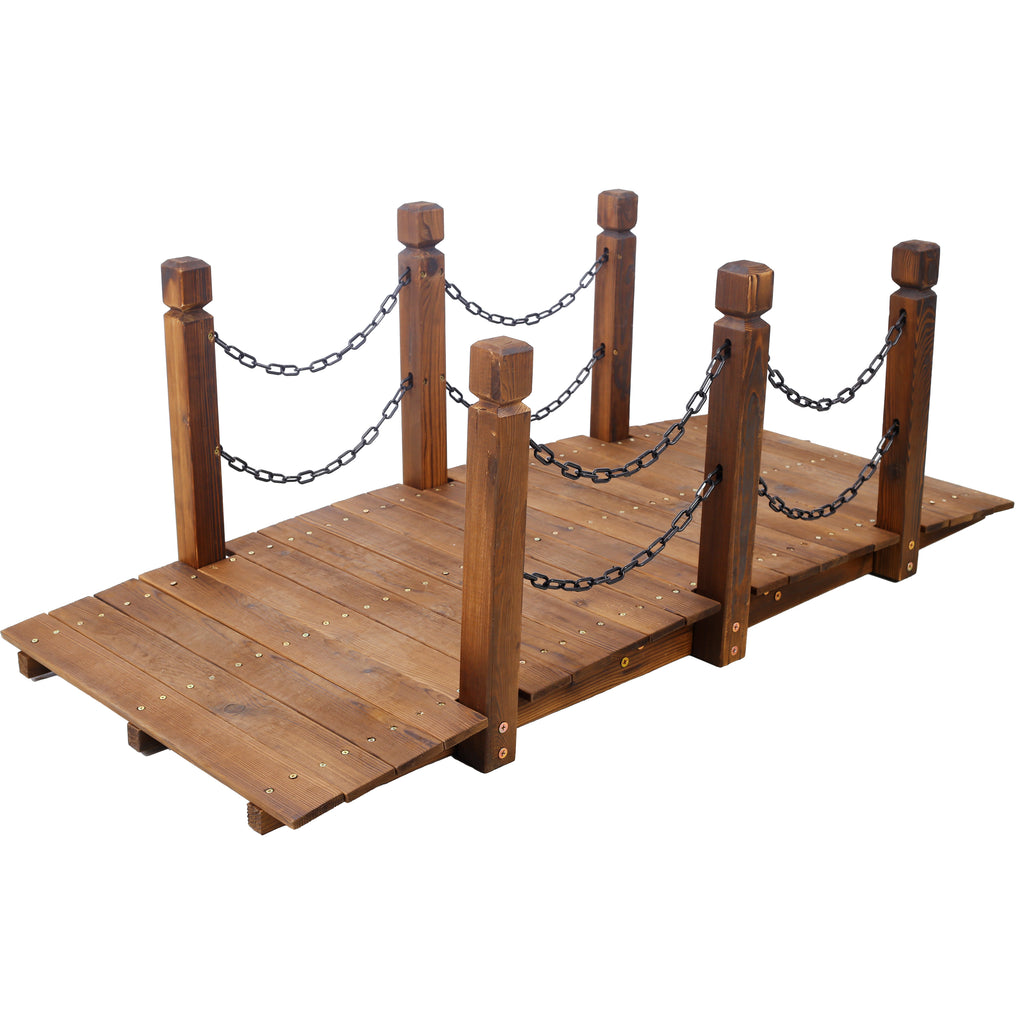 5 Ft Wooden Garden Bridge, Stained Wood Arc Footbridge