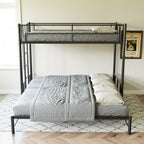 Twin Size Metal Pull-Out Bunk Bed with Guardrail and Built-In Ladder