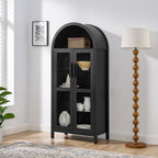 High Arched Storage Cabinet with Lamp - Black