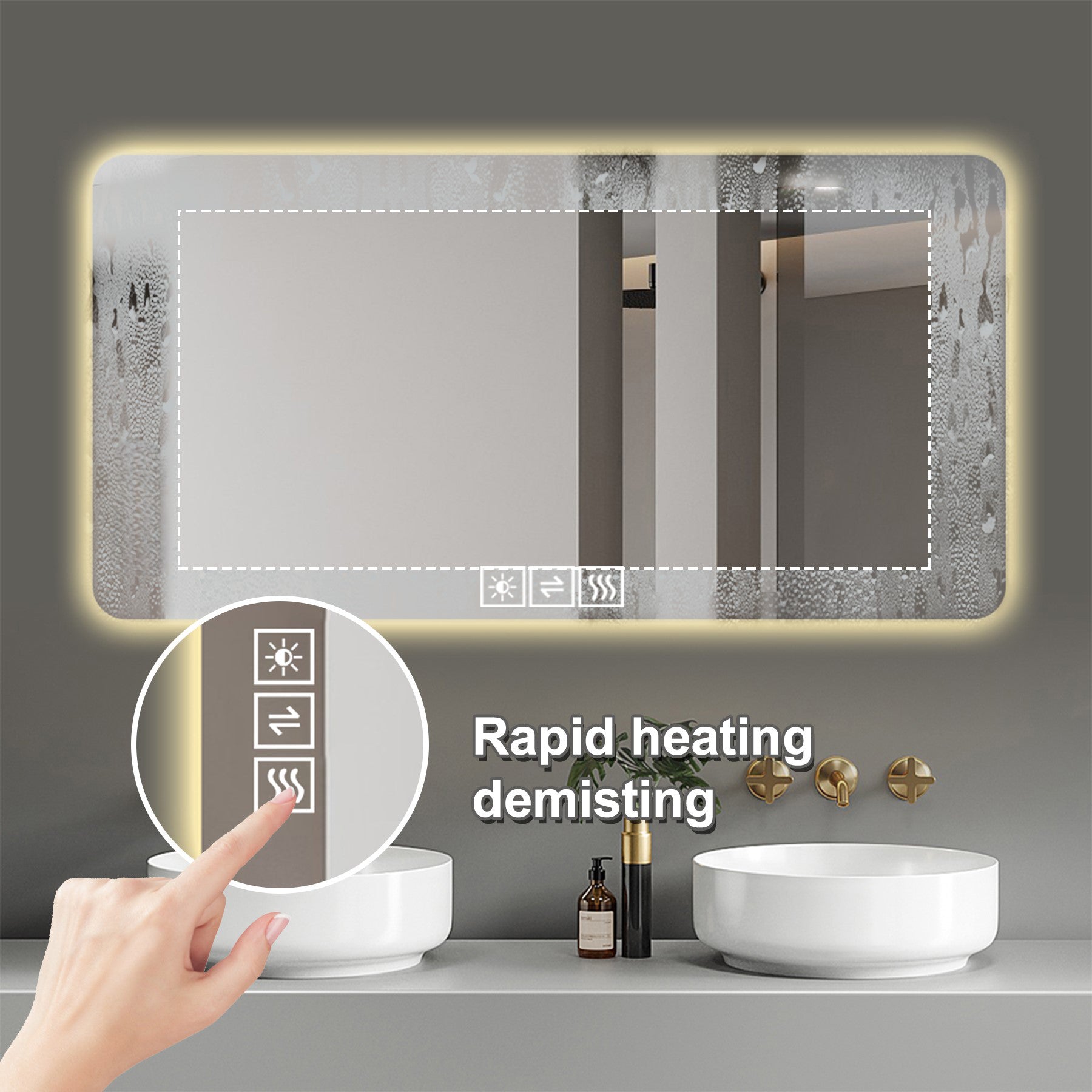 48"x24" LED Bathroom Mirror with One-Touch Demist Function