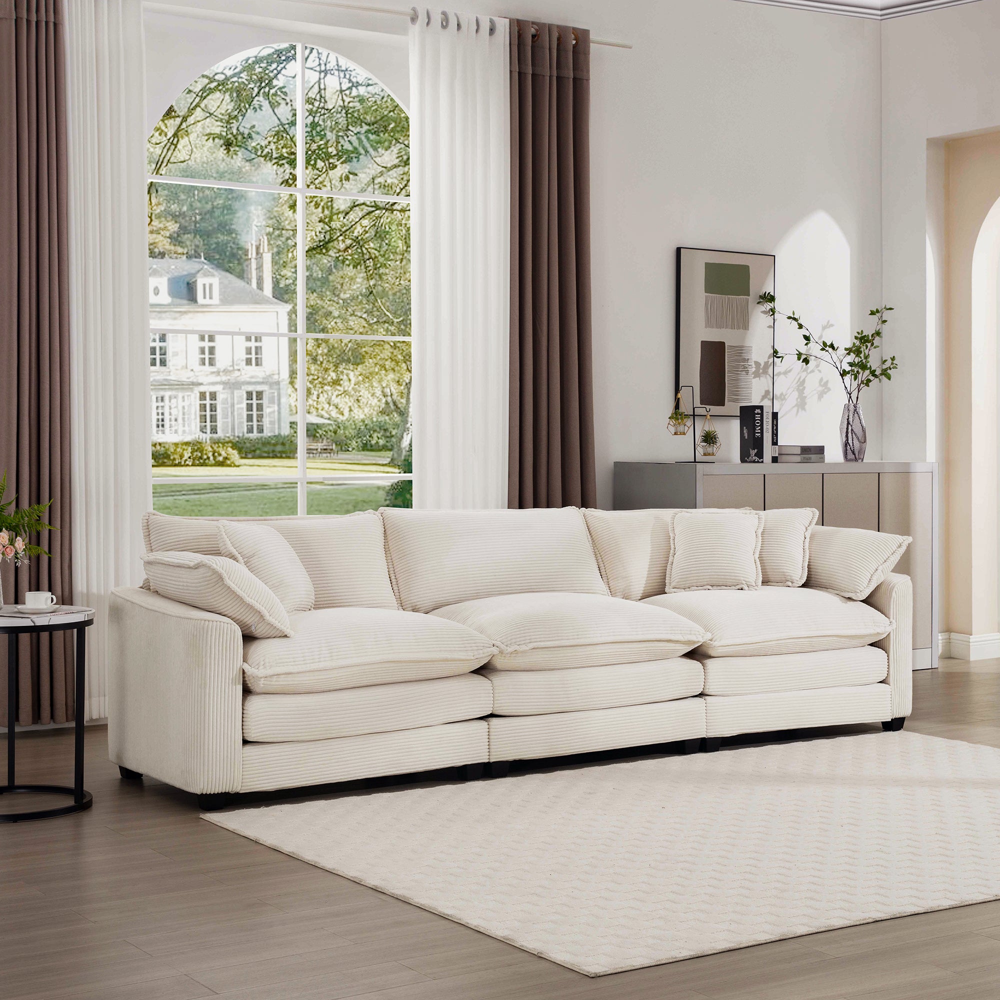 Mid-Century Modern 3-Seater Sectional Sofa with Pillows