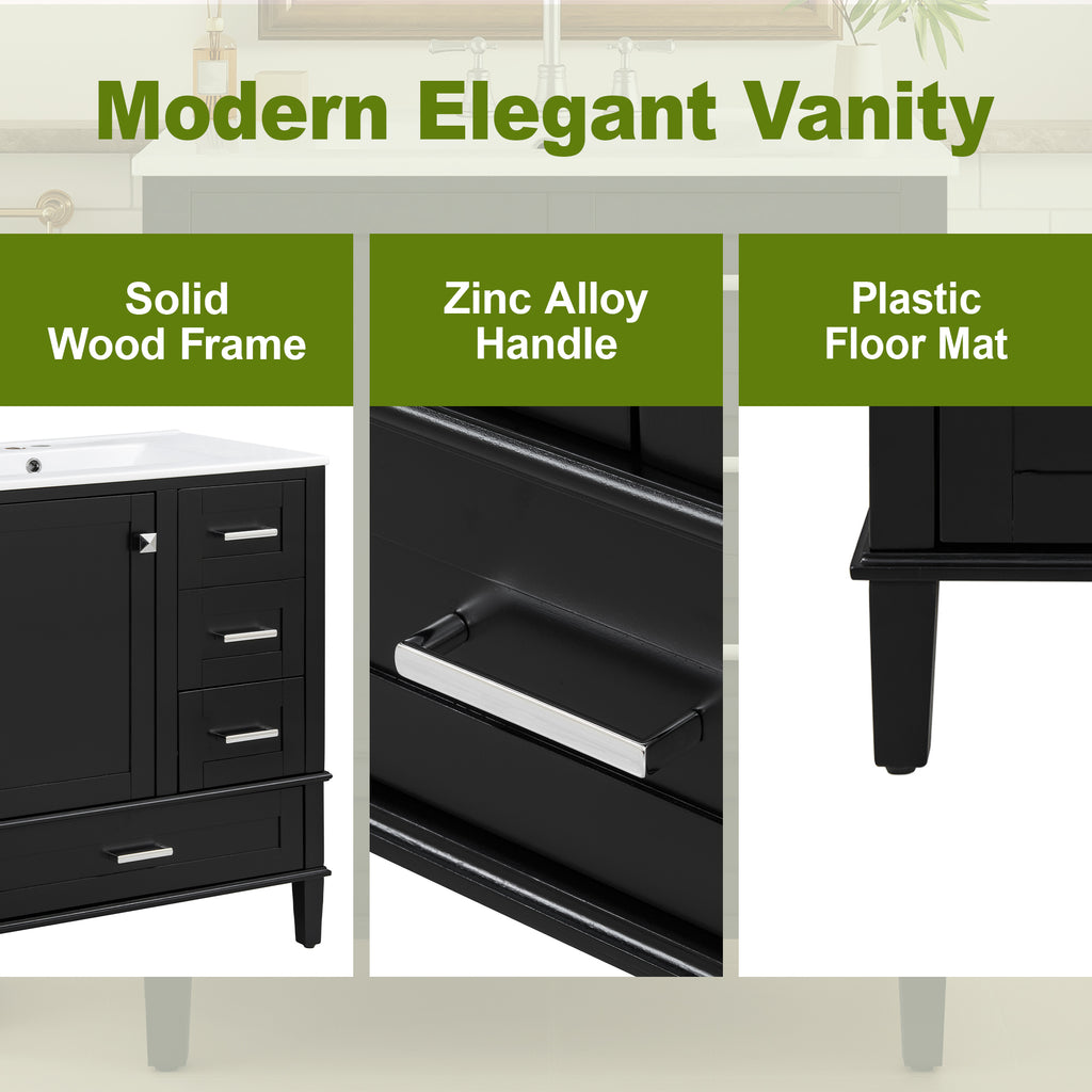 30" Bathroom Vanity, Modern Bathroom Cabinet with Sink Combo Set