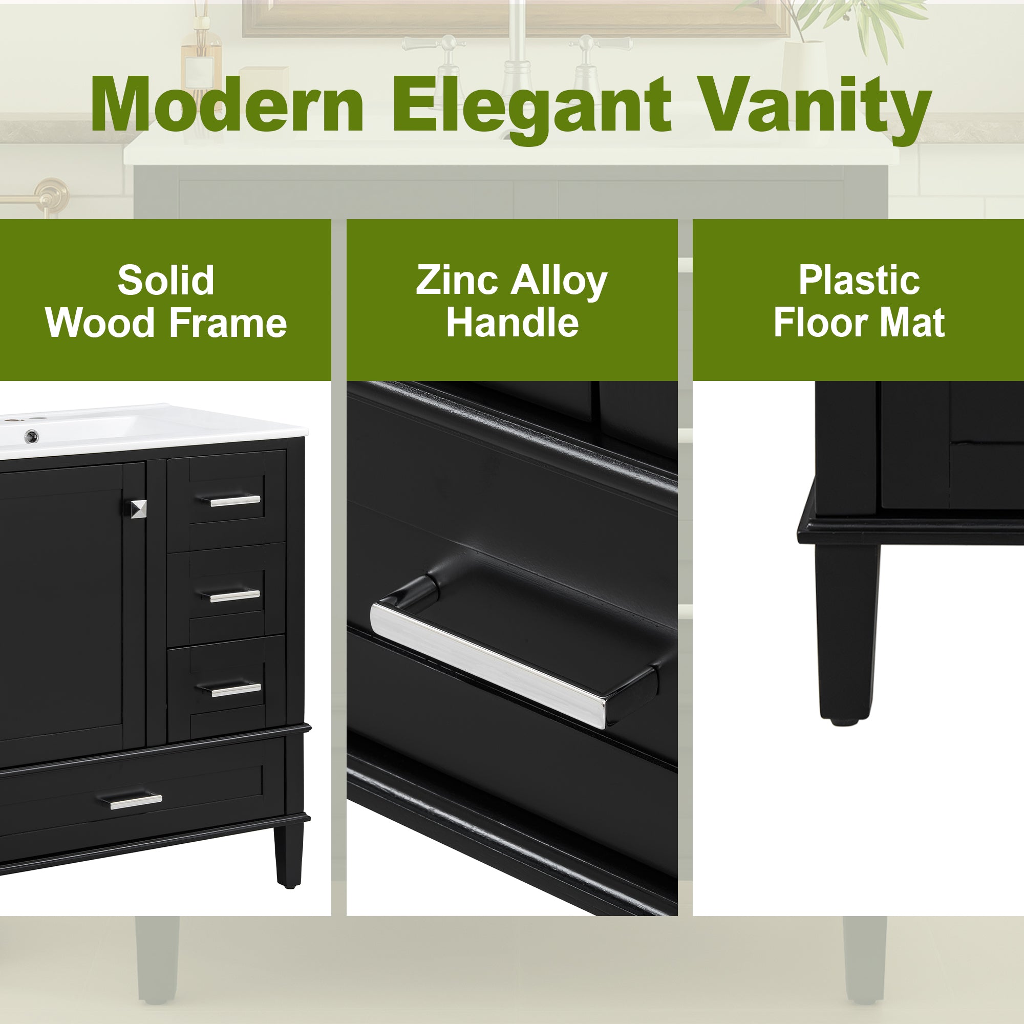 30" Bathroom Vanity, Modern Bathroom Cabinet with Sink Combo Set