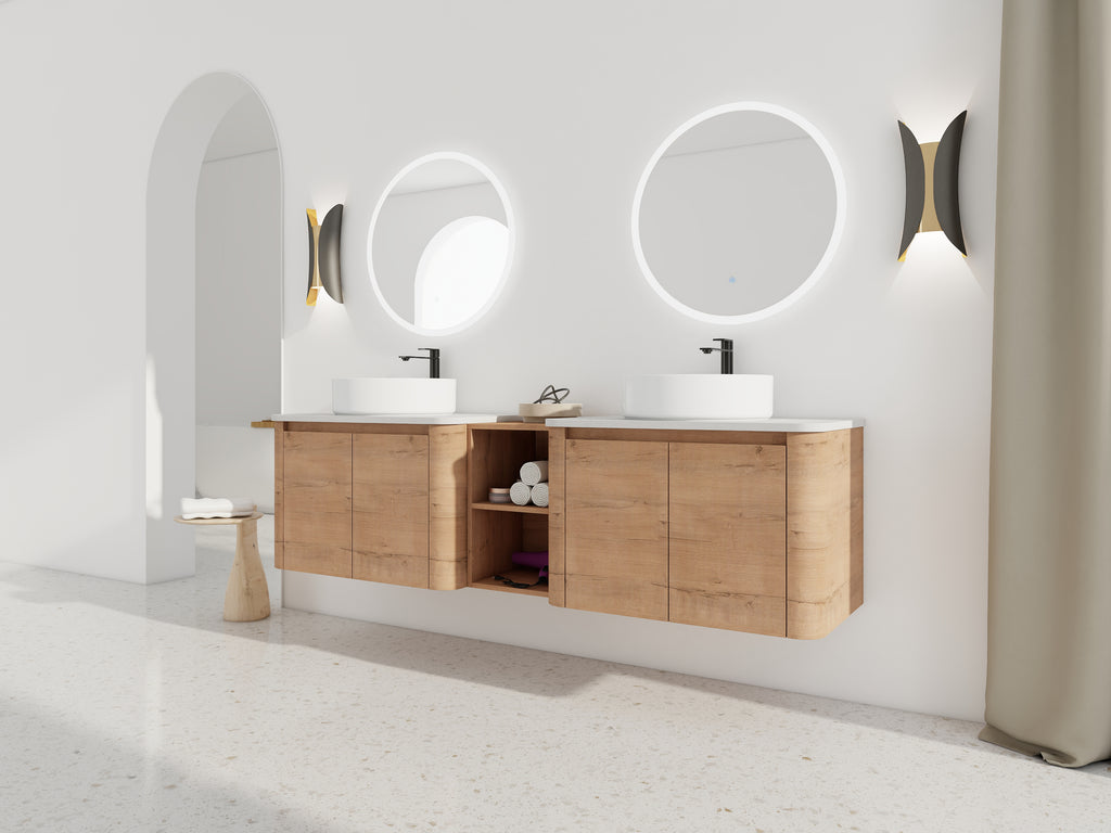 72'' Wall-Mounted Bathroom Vanity With Ceramic Art Sink