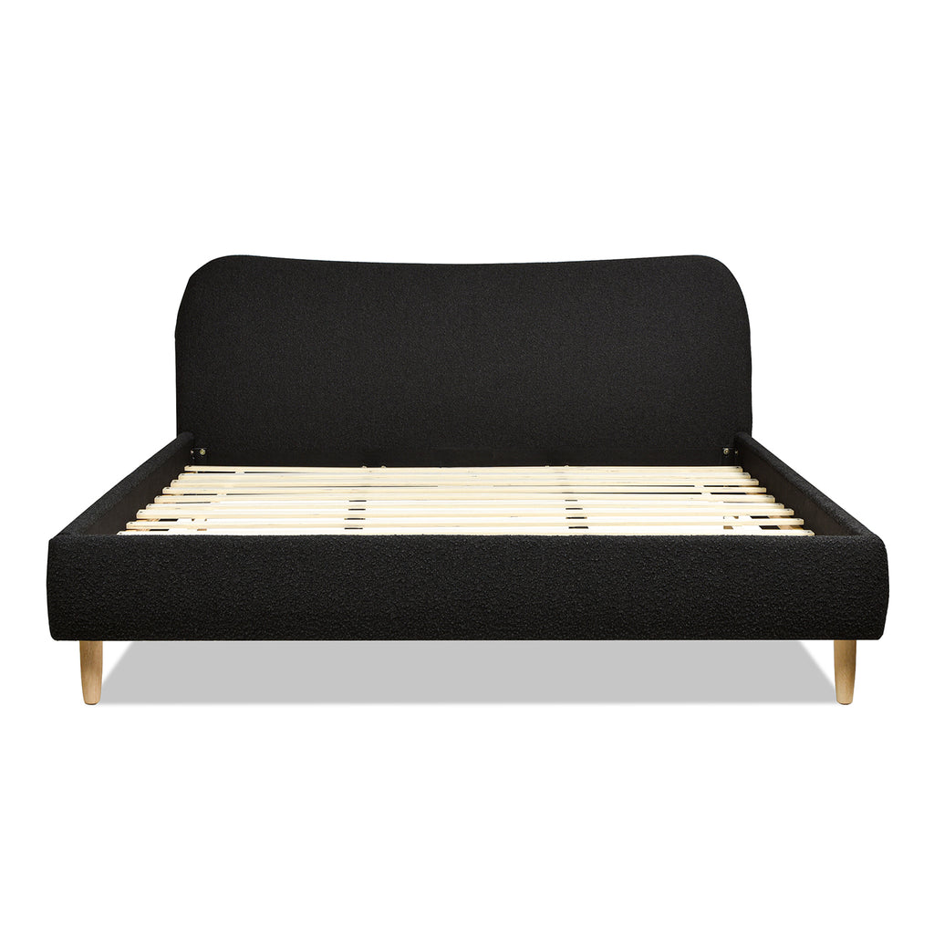Roman Curved Headboard Upholstered Platform Bed, King, Ebony