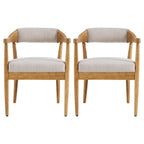 Wood Frame Upholstered Dining Chairs with Armrests - Set of 2
