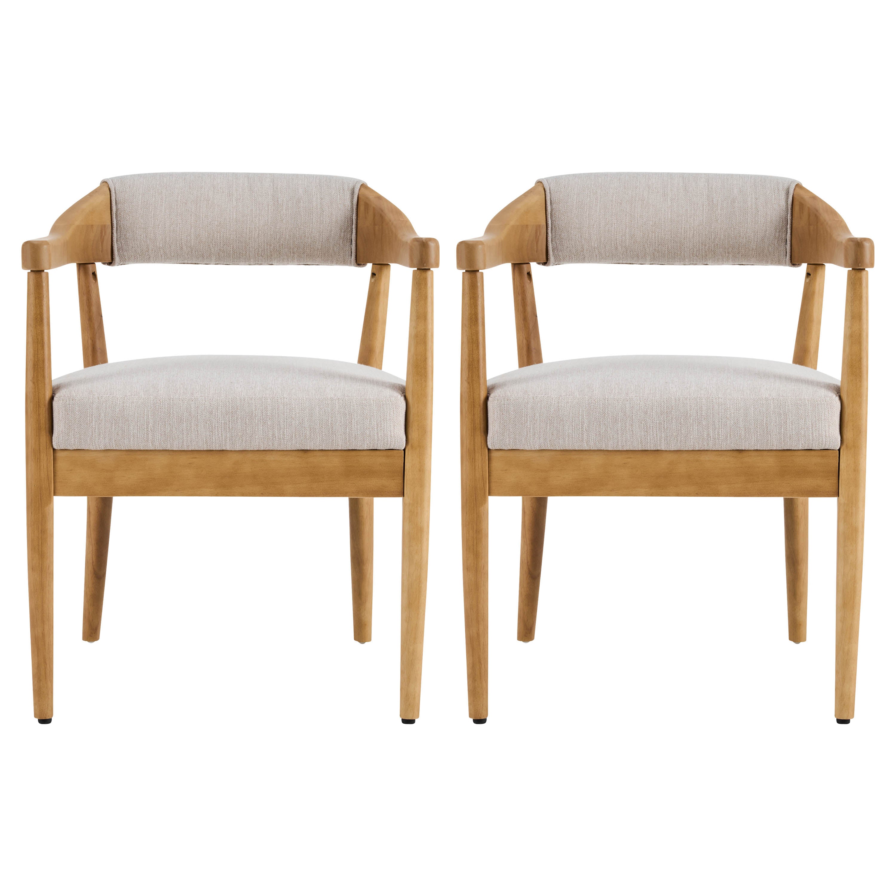 Wood Frame Upholstered Dining Chairs with Armrests - Set of 2