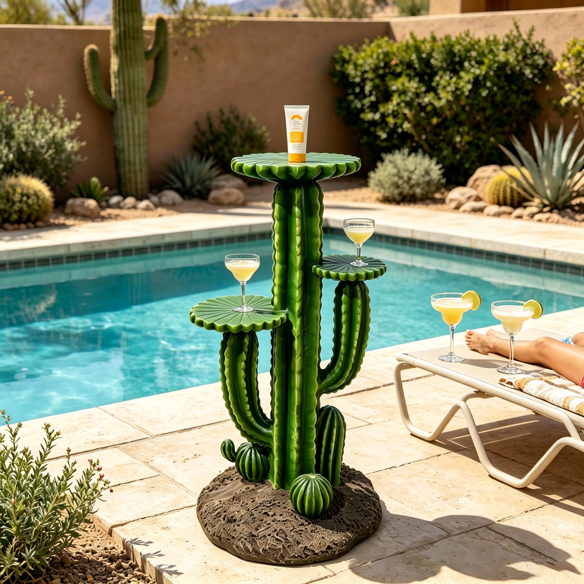 32" Resin Saguaro Cactus Plant Stand with 3 Display Shelves