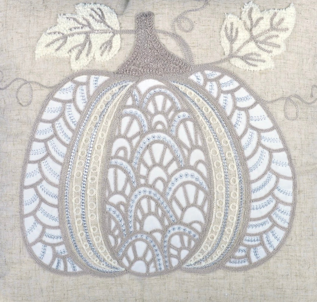 Lace Embroidered Pumpkin Throw Pillow – Neutral Fall Accent Cushion Set of 2