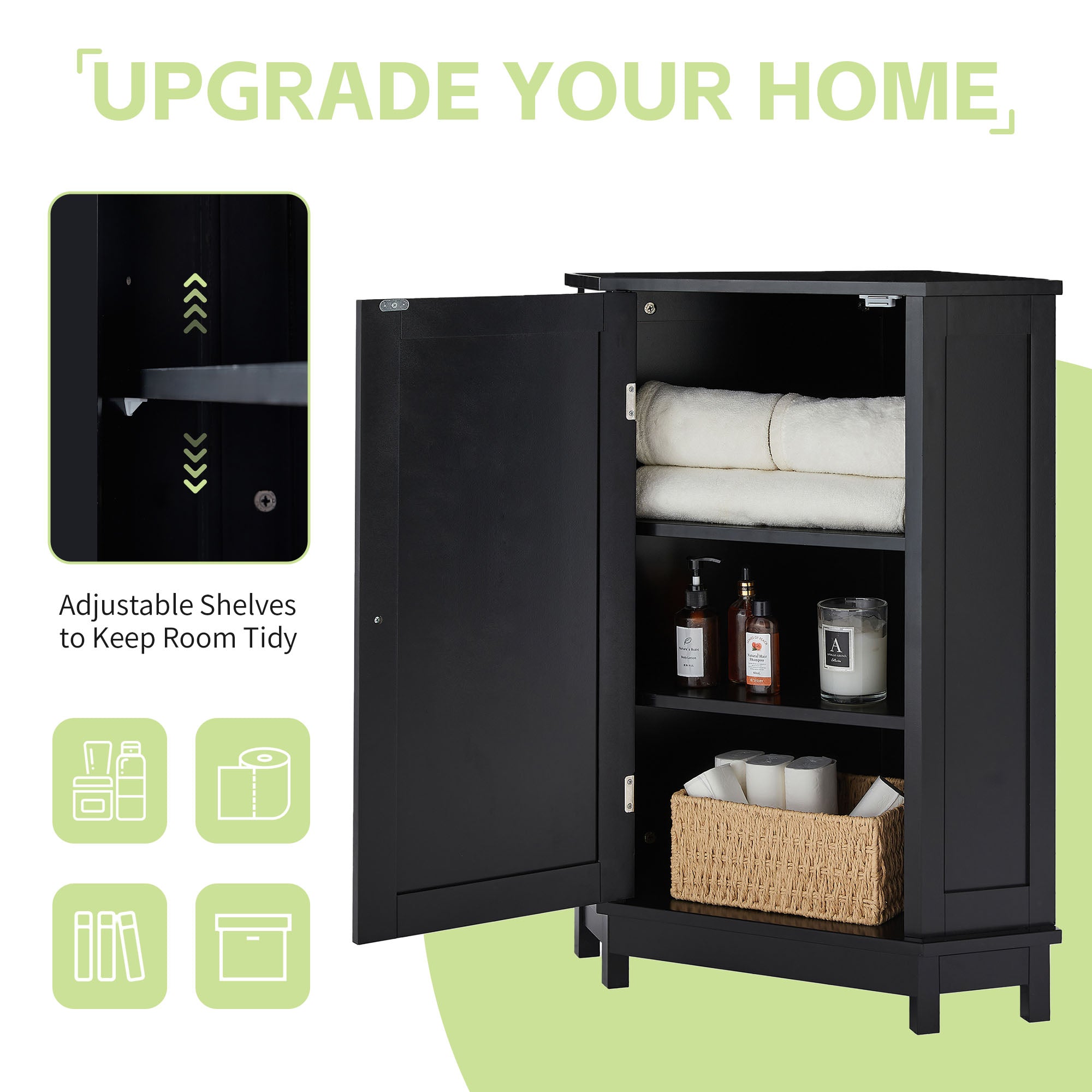 Black Triangle Corner Bathroom Cabinet with Adjustable Shelf