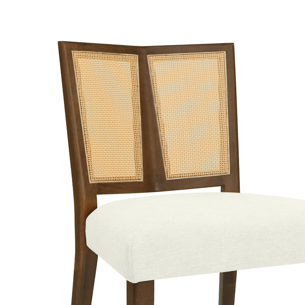 Rattan Dining Chair Without Arm (Walnut + Beige) - Set of 2