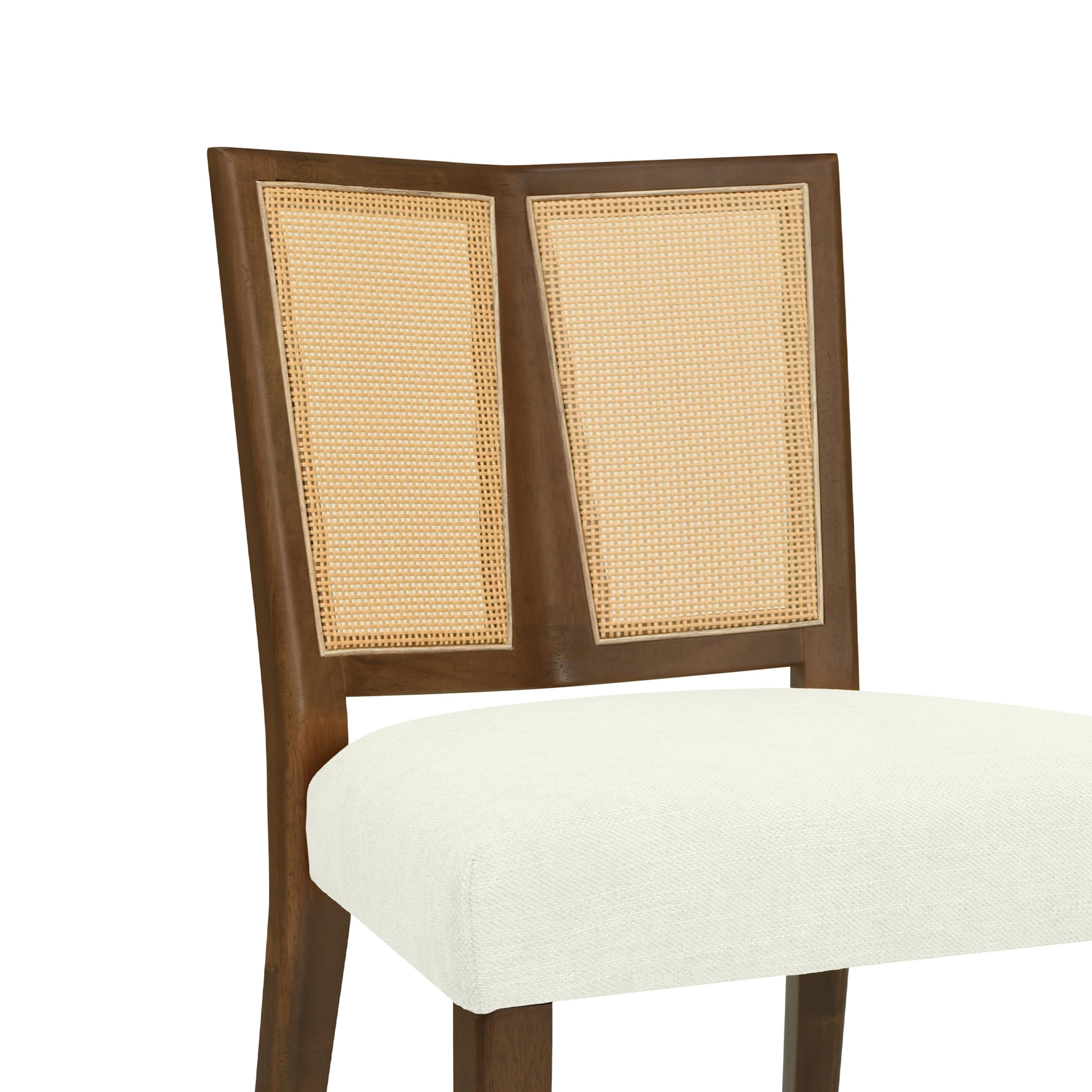 Rattan Dining Chair Without Arm (Walnut + Beige) - Set of 2