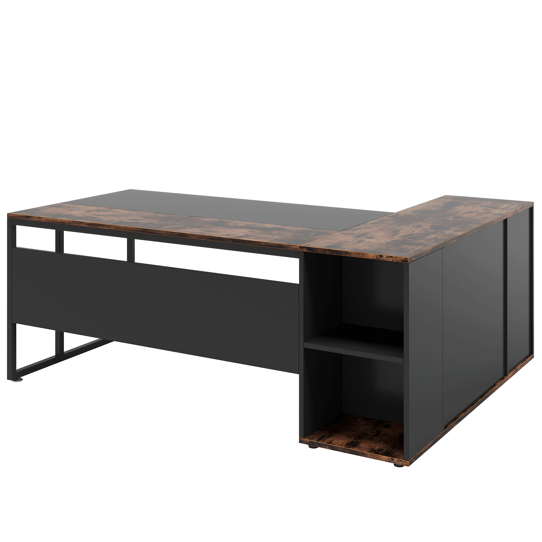 71" L-Shaped Executive Desk with Storage Cabinet & Shelves