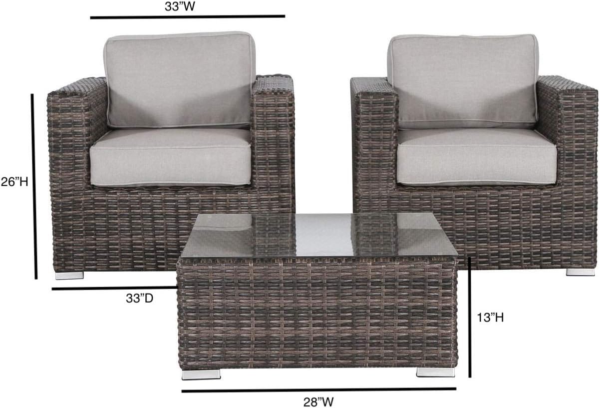 LSI 3-Piece Wicker Rattan Patio Sofa Set