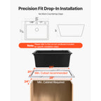 25 Inch Granite Kitchen Sink - Top Mount Single Bowl