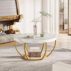 Modern Round Coffee Table - 31.7" 2 Tier Coffee Table