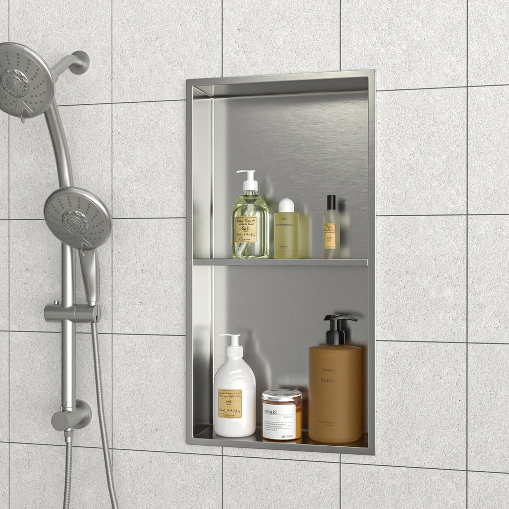 13" x 25" Stainless Steel Shower Niche Double Shelf