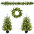 4-Piece Christmas Tree Set – 2 Trees, Wreath, and Garland