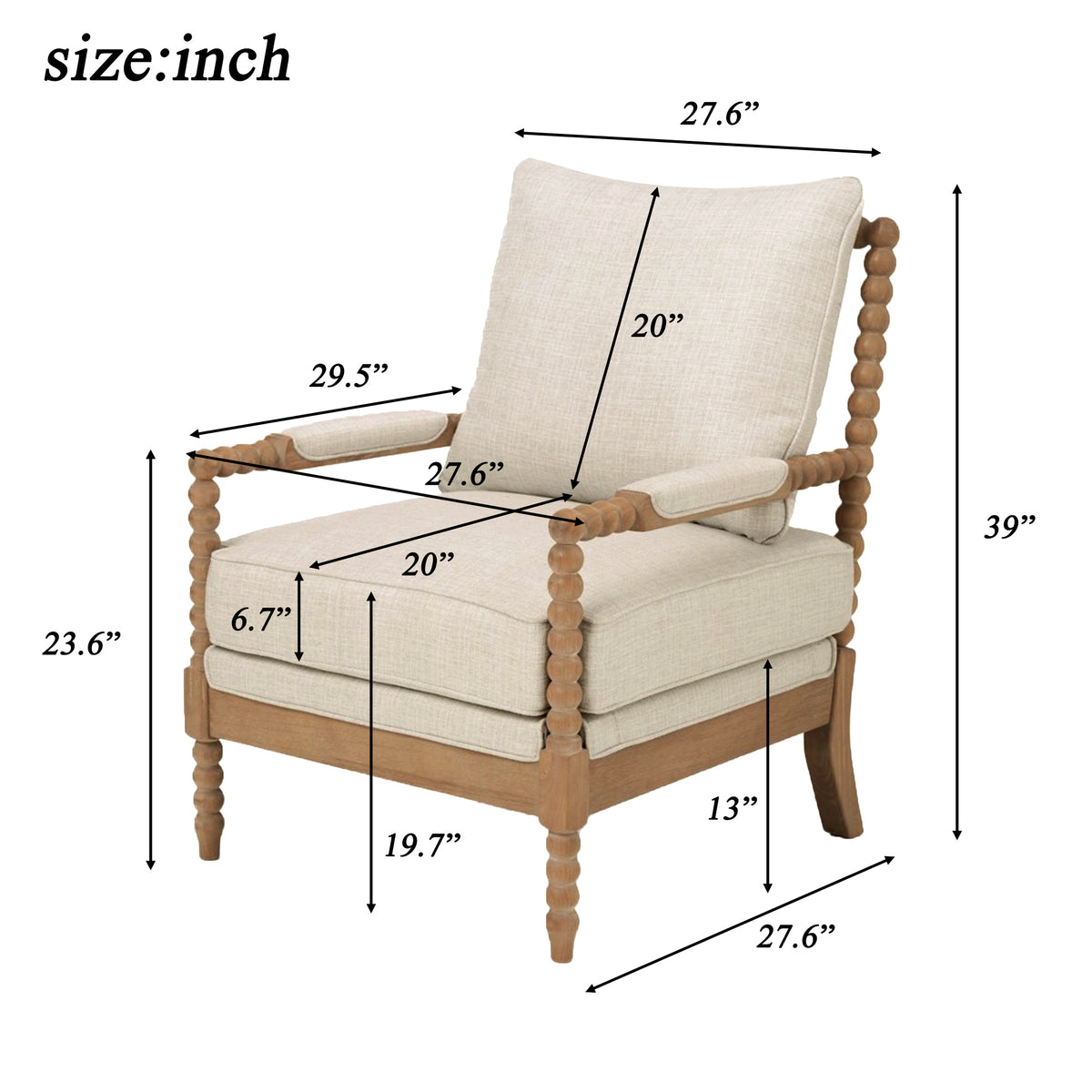 Rubber Wood Accent Chair - Upholstered Fabric Living Room Chair