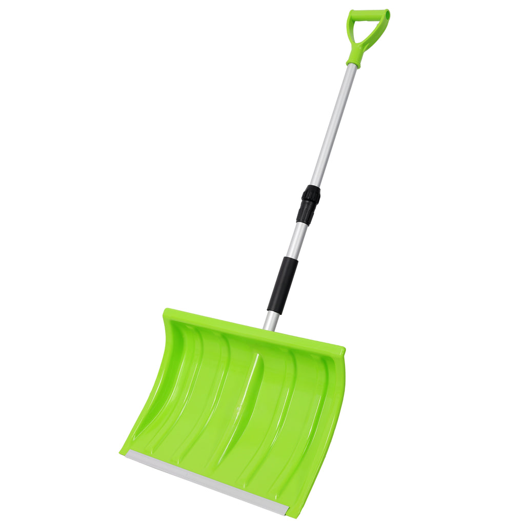 Portable Adjustable Height Snow Shovel with D-Grip Handle, 19-Inch Blade, Green