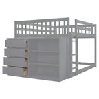 Full Over Full Bunk Bed with 4 Drawers and 3 Shelves - Gray
