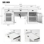 67" Modern Executive Desk with Glass Doors and Drawers