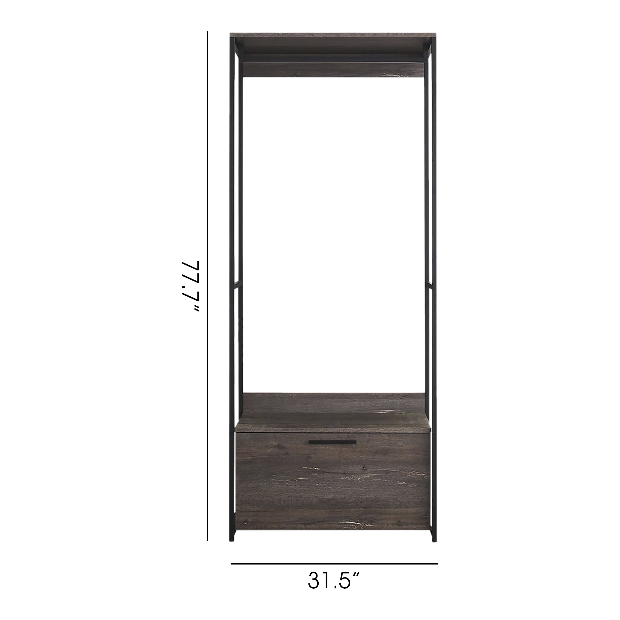 Monica Wood and Metal Walk-in Closet with One Drawer in Rustic