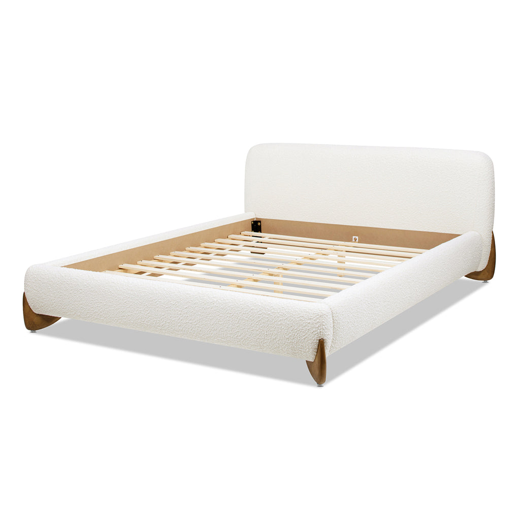 Alpine Puffy Modern Platform Bed, Queen, White Boucle