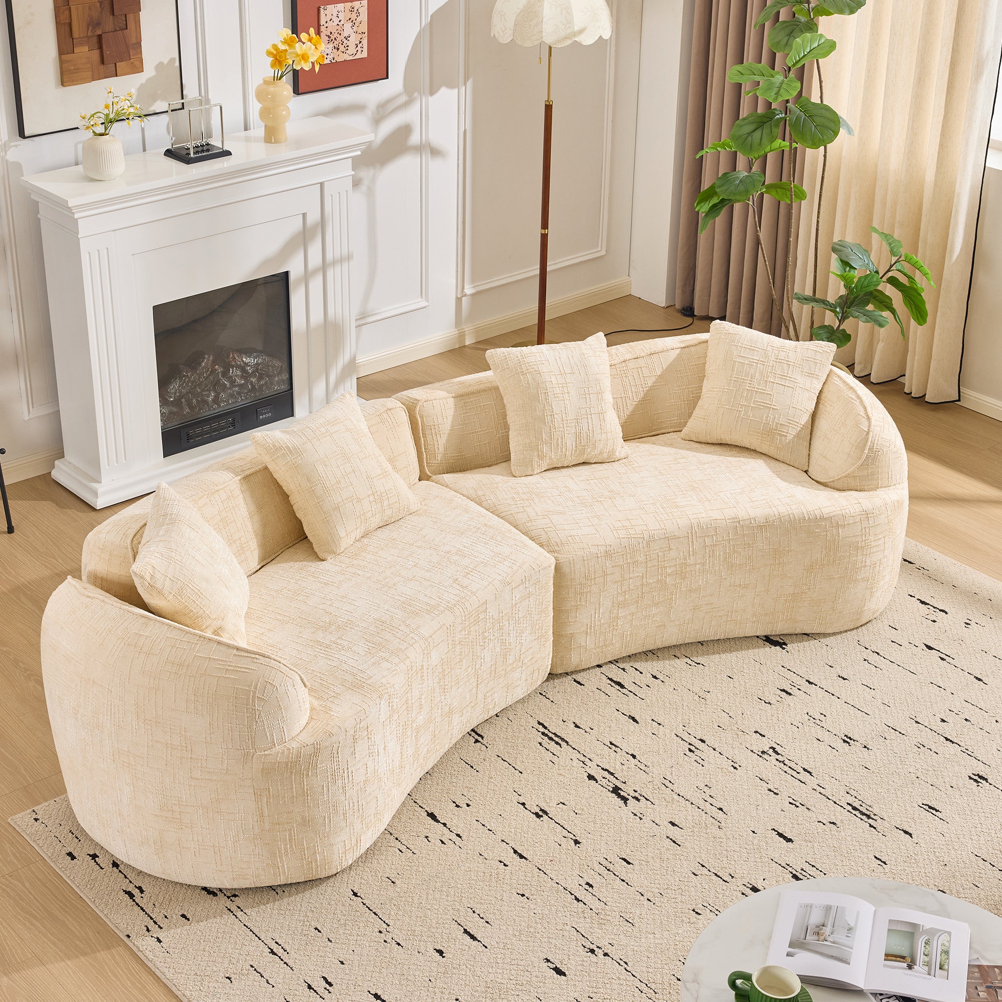 Beige Curved Compressed Sofa
