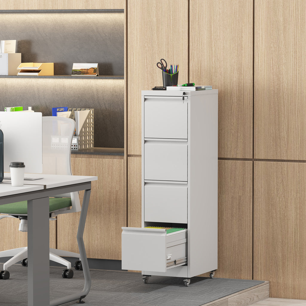 4 Drawer Metal Locking Vertical File Cabinet on Wheels