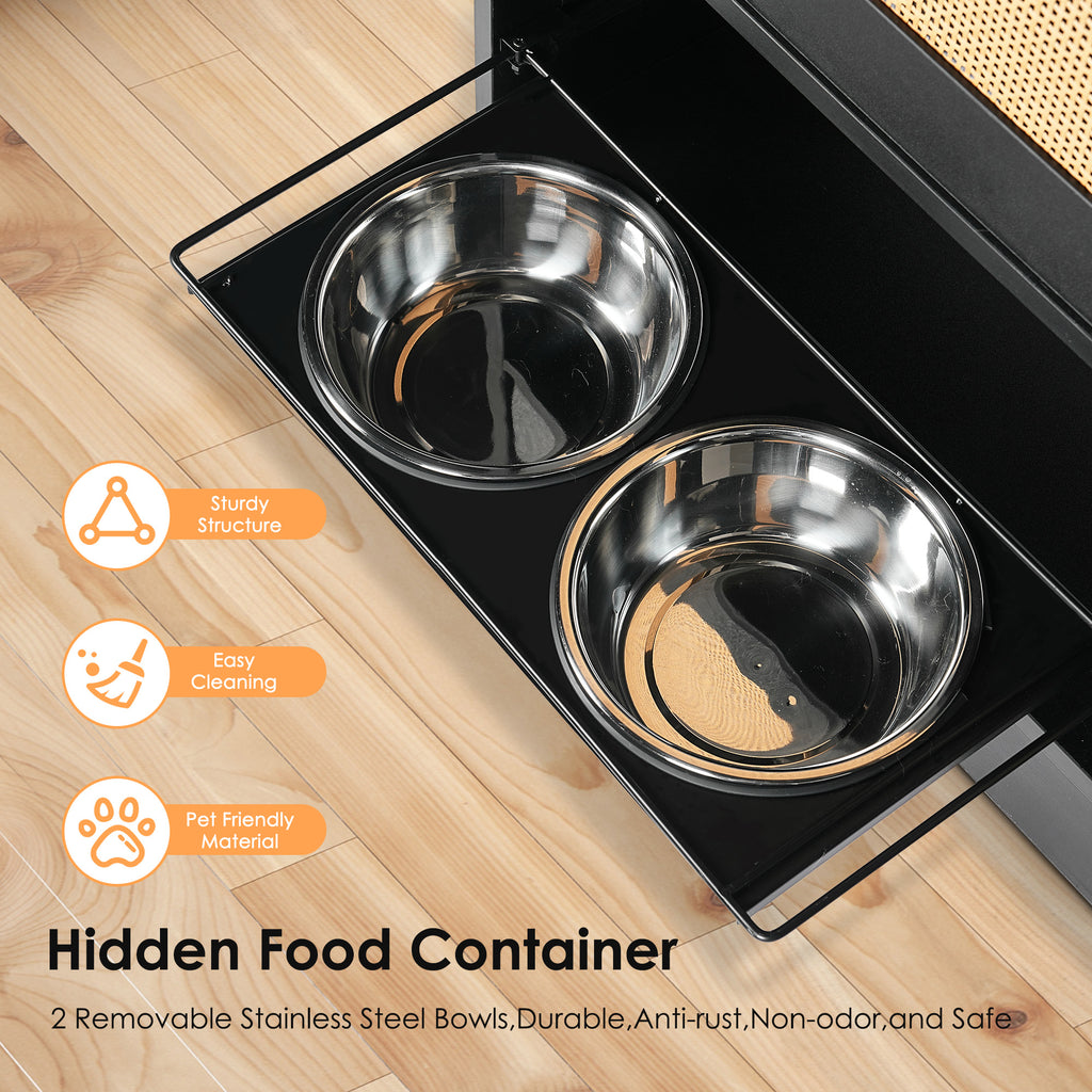 Feeding Station with Storage Cabinets and Elevated Bowls