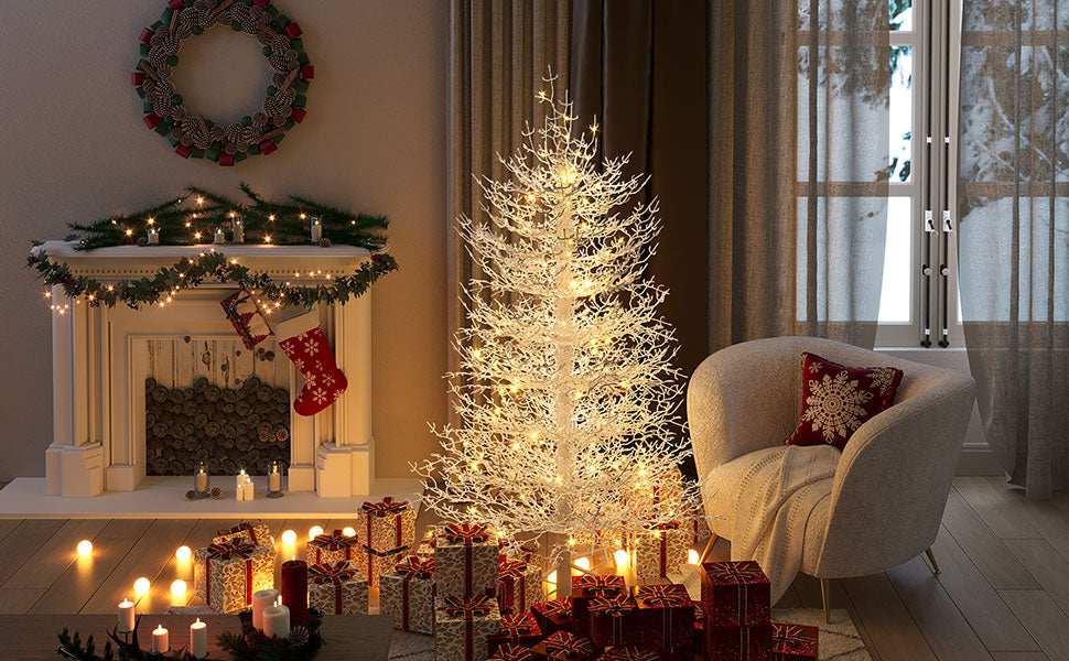 4ft Pre-lit Aspen Fir Artificial Christmas Tree, White, 280 Branch Tips, 230 Warm LED Lights