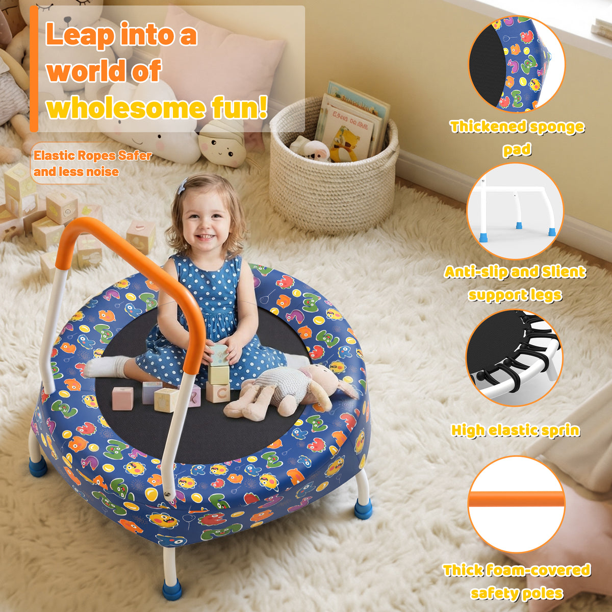 28-Inch Toddler Trampoline for Kids 1 Year Plus with Handle