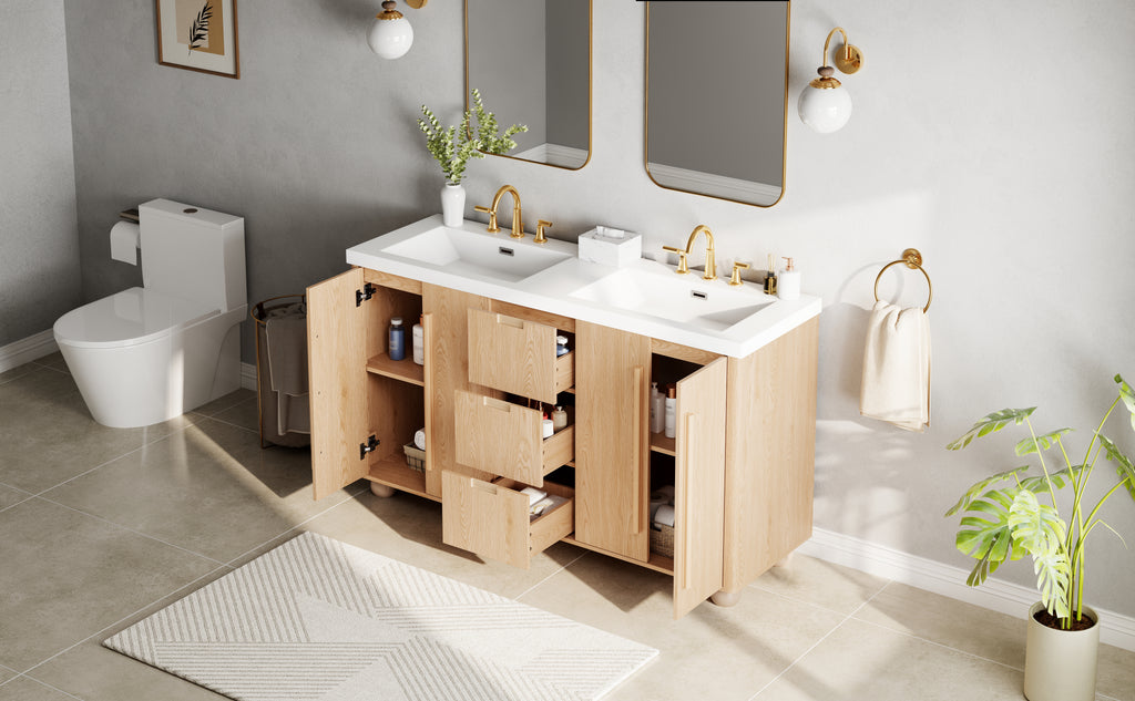59.1" Double Sink Bathroom Vanity with Resin Sinks