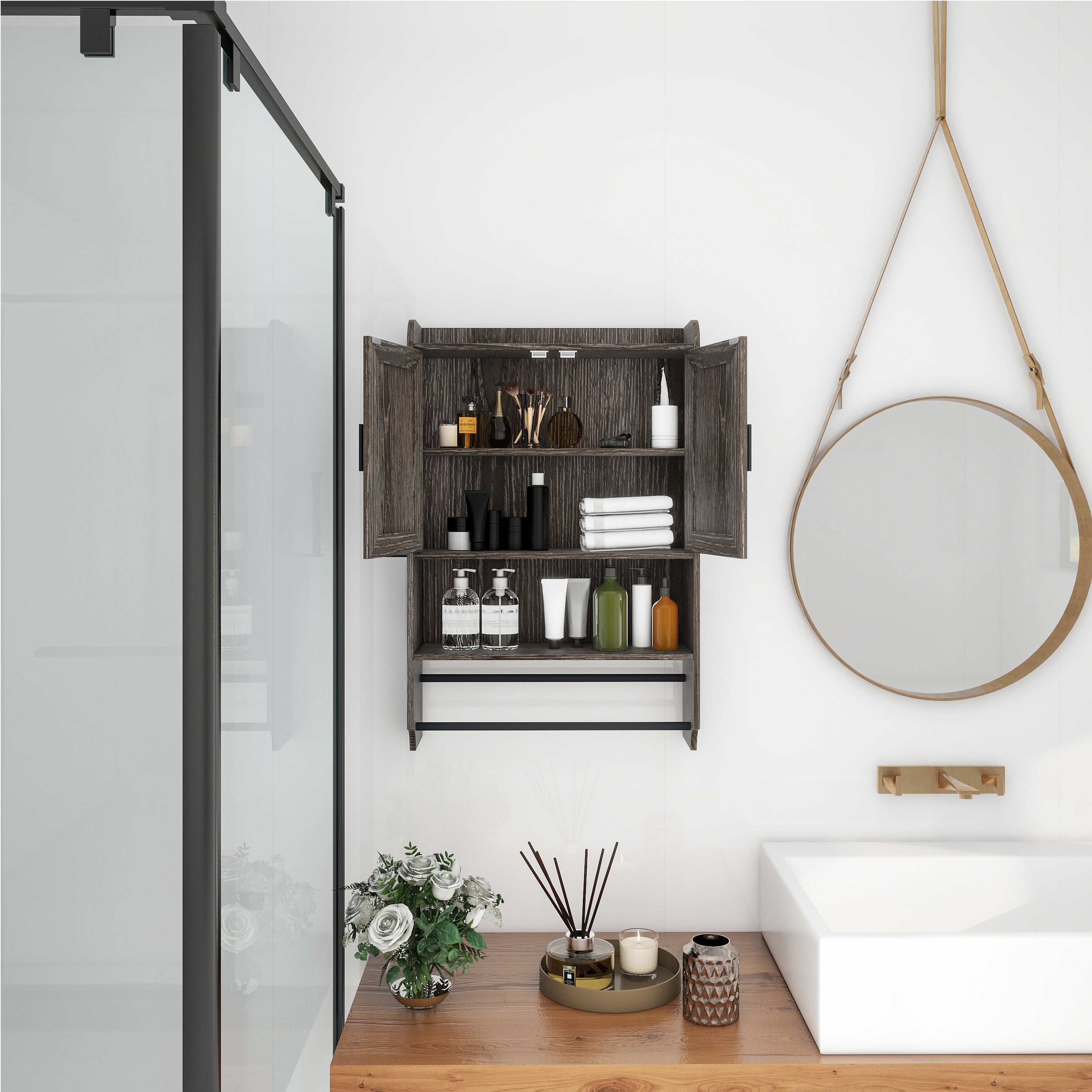 Bathroom Wall Cabinet with Doors and Adjustable Shelf