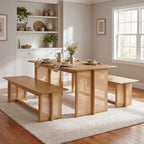 Natural Color Rubber Wood Dining Set with Plastic Rattan