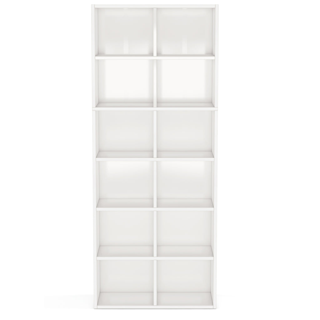 71.65" White Narrow 12-Cube Modern Bookcase
